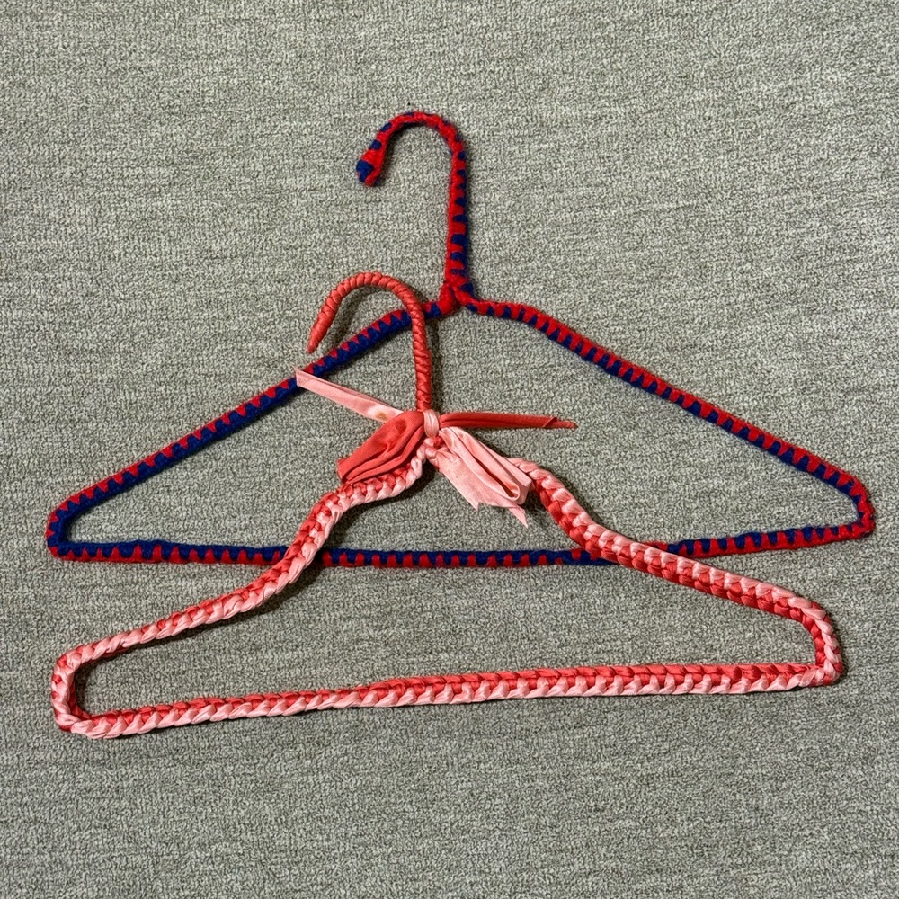 Set of 2 Vintage Hand Woven Crochet Hangers